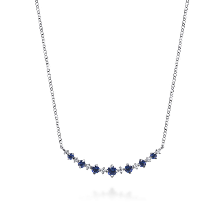 14K White Gold Diamond and Blue Sapphire Bar Necklace - 0.09 ct - Shot 1