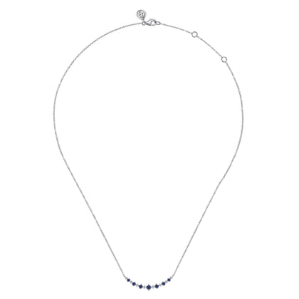 14K White Gold Diamond and Blue Sapphire Bar Necklace