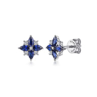 14K White Gold Diamond and Blue Sapphire Bursting Star Studs