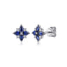14K White Gold Diamond and Blue Sapphire Bursting Star Studs - 0.12 ct