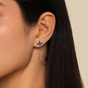 14K White Gold Diamond and Blue Sapphire Bursting Star Studs