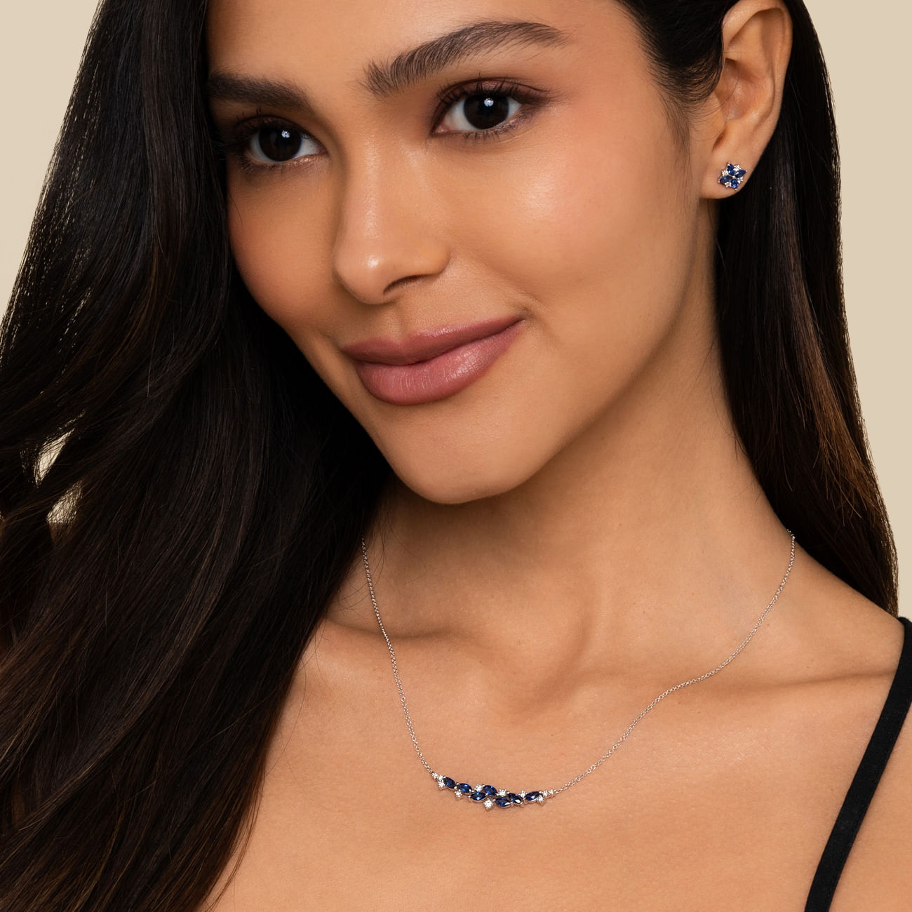 14K White Gold Diamond and Blue Sapphire Bursting Star Studs