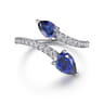 14K White Gold Diamond and Blue Sapphire Bypass Ring - 0.25 ct