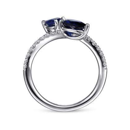 14K White Gold Diamond and Blue Sapphire Bypass Ring