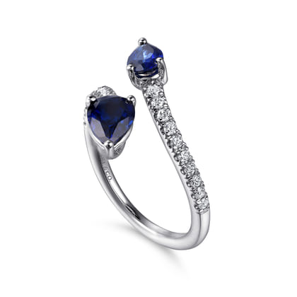 14K White Gold Diamond and Blue Sapphire Bypass Ring