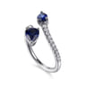 14K White Gold Diamond and Blue Sapphire Bypass Ring - 0.25 ct