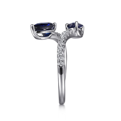 14K White Gold Diamond and Blue Sapphire Bypass Ring