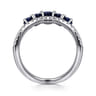 14K White Gold Diamond and Blue Sapphire Chevron Ring - 0.23 ct
