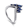 14K White Gold Diamond and Blue Sapphire Chevron Ring - 0.23 ct