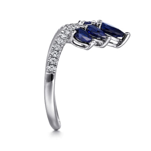 14K White Gold Diamond and Blue Sapphire Chevron Ring