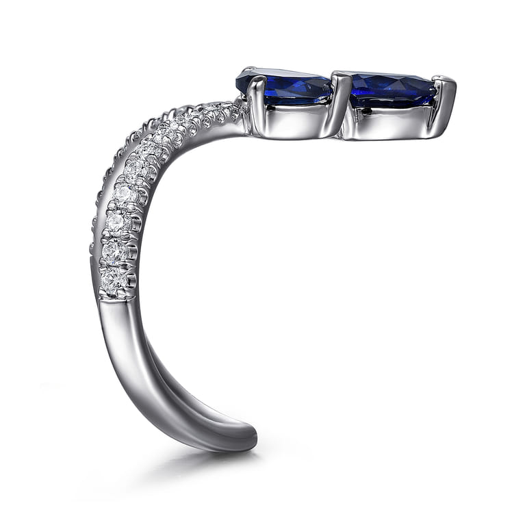 14K White Gold Diamond and Blue Sapphire Chevron Ring - 0.25 ct - Shot 4
