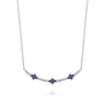14K White Gold Diamond and Blue Sapphire Clover Bar Necklace - 0.13 ct