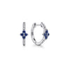14K White Gold Diamond and Blue Sapphire Clover Huggie Earrings - 0.09 ct