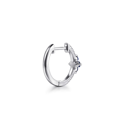 14K White Gold Diamond and Blue Sapphire Clover Huggie Earrings