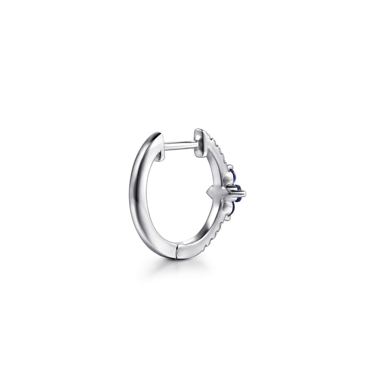 14K White Gold Diamond and Blue Sapphire Clover Huggie Earrings - 0.09 ct - Shot 2