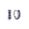 14K White Gold Diamond and Blue Sapphire Huggie Earrings - 0.5 ct