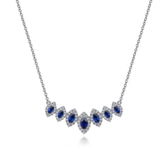 14K White Gold Diamond and Blue Sapphire Necklace