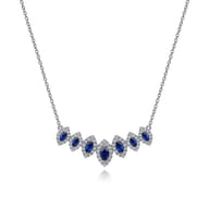 14K White Gold Diamond and Blue Sapphire Necklace