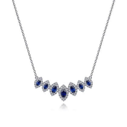 14K White Gold Diamond and Blue Sapphire Necklace