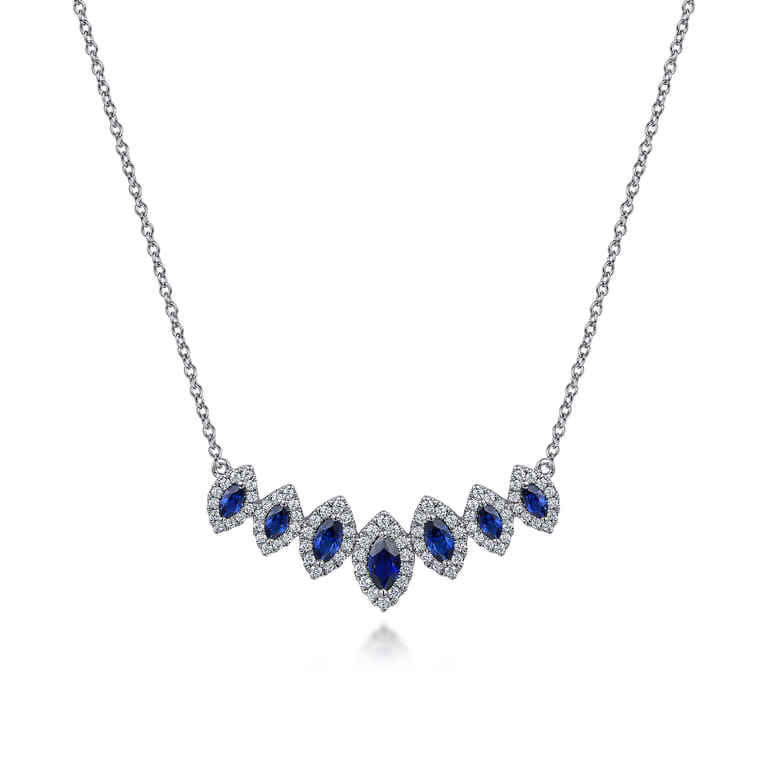 14K White Gold Diamond and Blue Sapphire Necklace - 0.5 ct - Shot 1