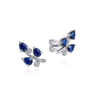 14K White Gold Diamond and Blue Sapphire Olive Branch Climber Earrings - 0.06 ct