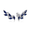14K White Gold Diamond and Blue Sapphire Olive Branch Climber Earrings - 0.18 ct