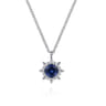 14K White Gold Diamond and Blue Sapphire Pendant Necklace - 0.18 ct