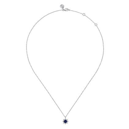 14K White Gold Diamond and Blue Sapphire Pendant Necklace