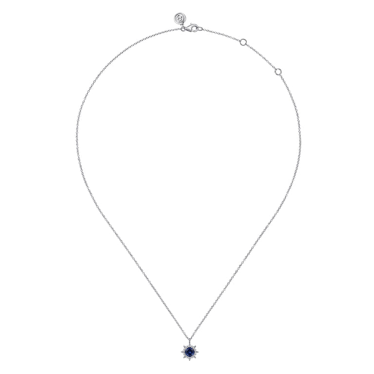 14K White Gold Diamond and Blue Sapphire Pendant Necklace - 0.18 ct - Shot 2