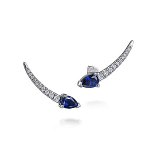 14K White Gold Diamond and Blue Sapphire Stud Earrings