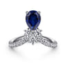 14K White Gold Diamond and Blue Sapphire Teardrop Chevron Ring - 0.6 ct