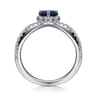 14K White Gold Diamond and Blue Sapphire Teardrop Chevron Ring - 0.6 ct