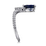 14K White Gold Diamond and Blue Sapphire Teardrop Chevron Ring - 0.6 ct