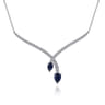 14K White Gold Diamond and Blue Sapphire Teardrop Twist Necklace - 0.6 ct