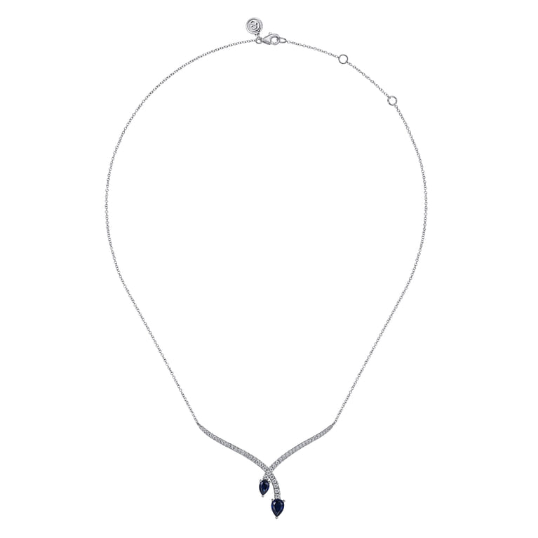14K White Gold Diamond and Blue Sapphire Teardrop Twist Necklace - 0.6 ct - Shot 2