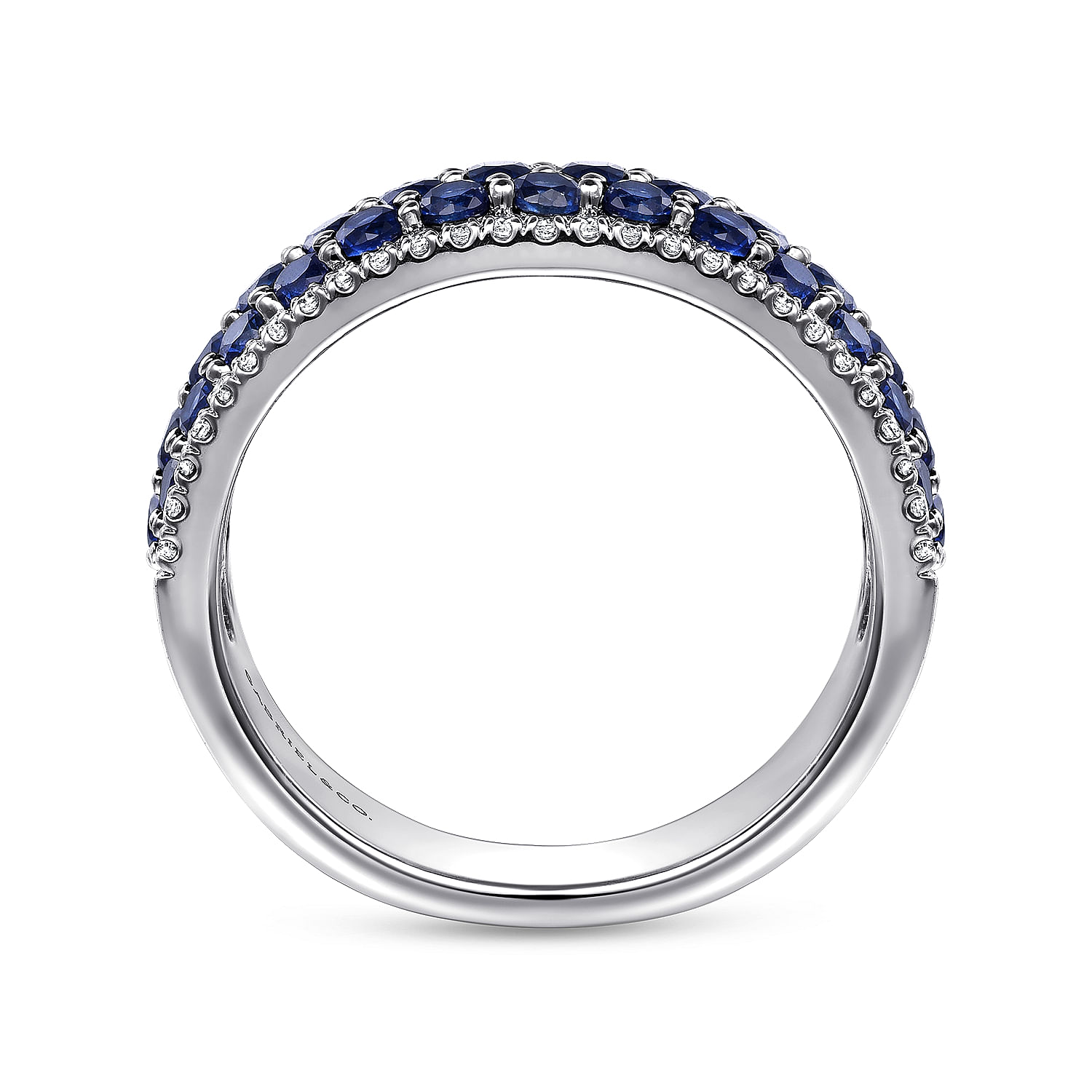 14K White Gold Diamond and Blue Sapphire Wide Band Ring - 0.25 ct - Shot 2