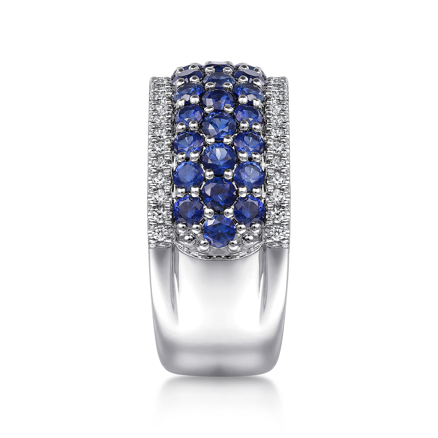 14K White Gold Diamond and Blue Sapphire Wide Band Ring - 0.25 ct - Shot 4