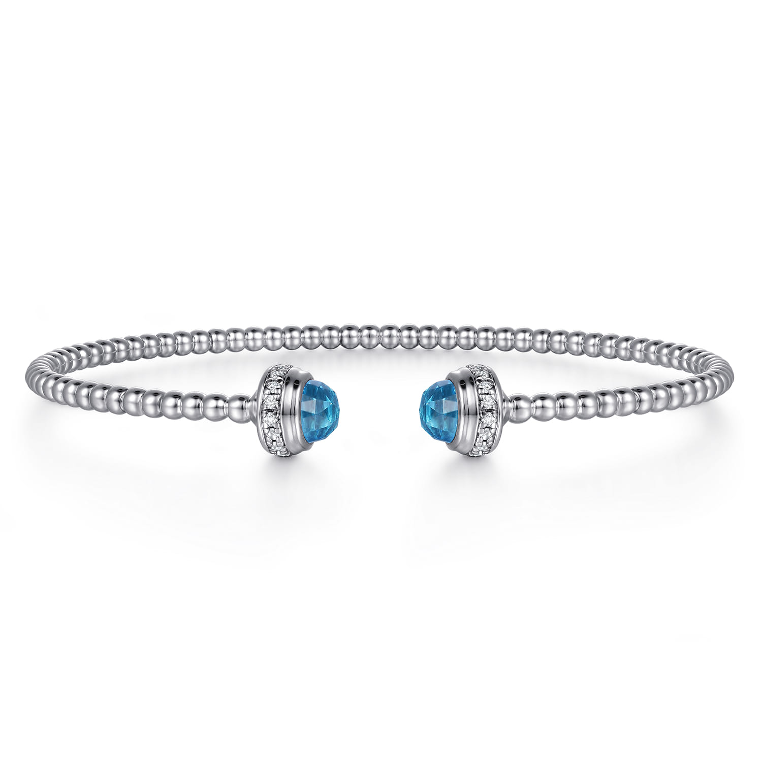 14K White Gold Diamond and Blue Topaz Bujukan Open Bangle - 0.19 ct - Shot 1
