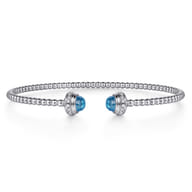 14K White Gold Diamond and Blue Topaz Bujukan Open Bangle