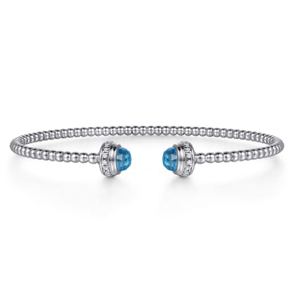 14K White Gold Diamond and Blue Topaz Bujukan Open Bangle