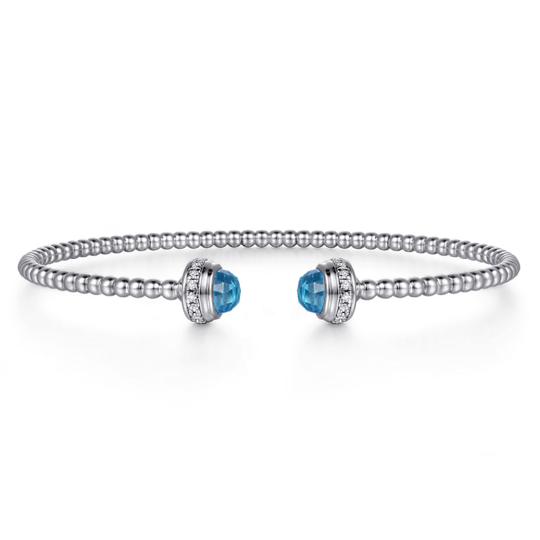 14K White Gold Diamond and Blue Topaz Bujukan Open Bangle - 0.19 ct - Shot 1