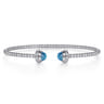 14K White Gold Diamond and Blue Topaz Bujukan Open Bangle - 0.19 ct