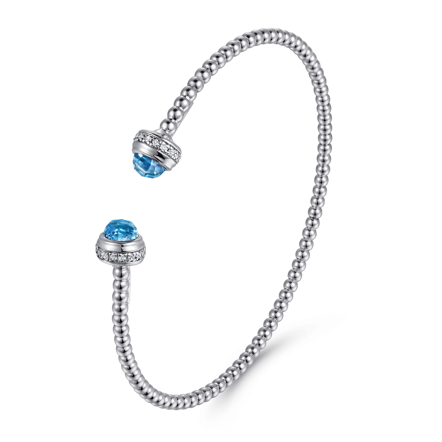 14K White Gold Diamond and Blue Topaz Bujukan Open Bangle - 0.19 ct - Shot 2