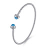 14K White Gold Diamond and Blue Topaz Bujukan Open Bangle - 0.19 ct
