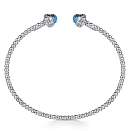 14K White Gold Diamond and Blue Topaz Bujukan Open Bangle