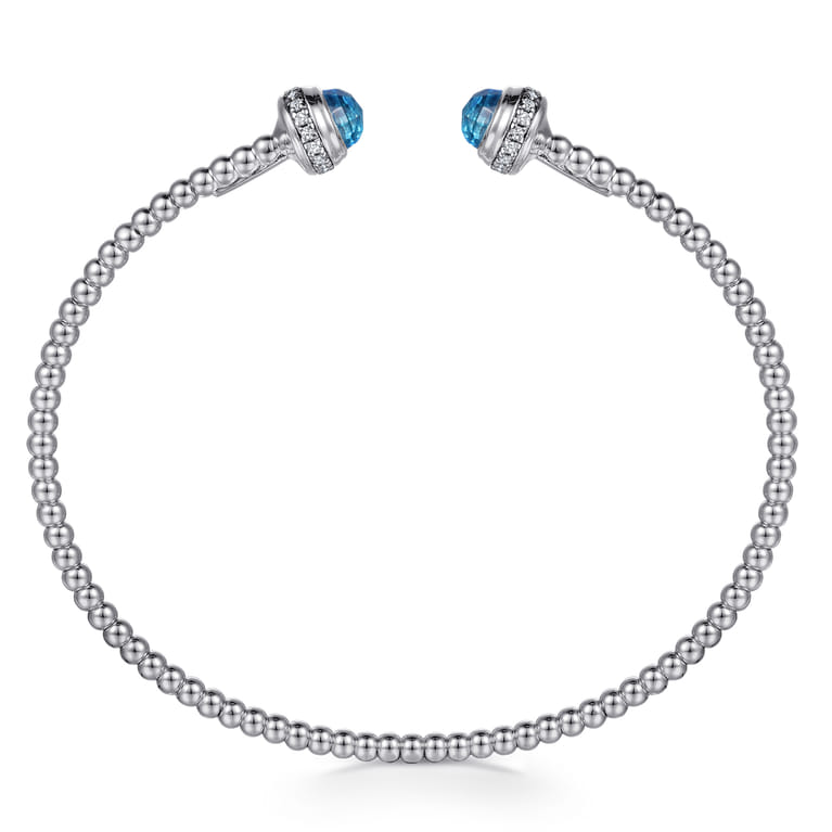 14K White Gold Diamond and Blue Topaz Bujukan Open Bangle - 0.19 ct - Shot 3