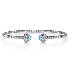 14K White Gold Diamond and Blue Topaz Bujukan Open Bangle