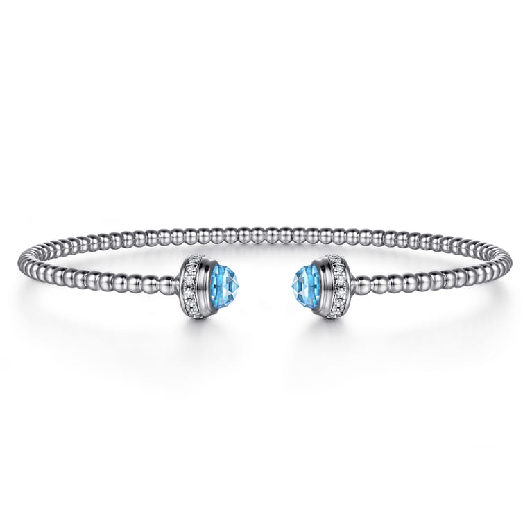14K White Gold Diamond and Blue Topaz Bujukan Open Bangle - 0.19 ct - Shot 1