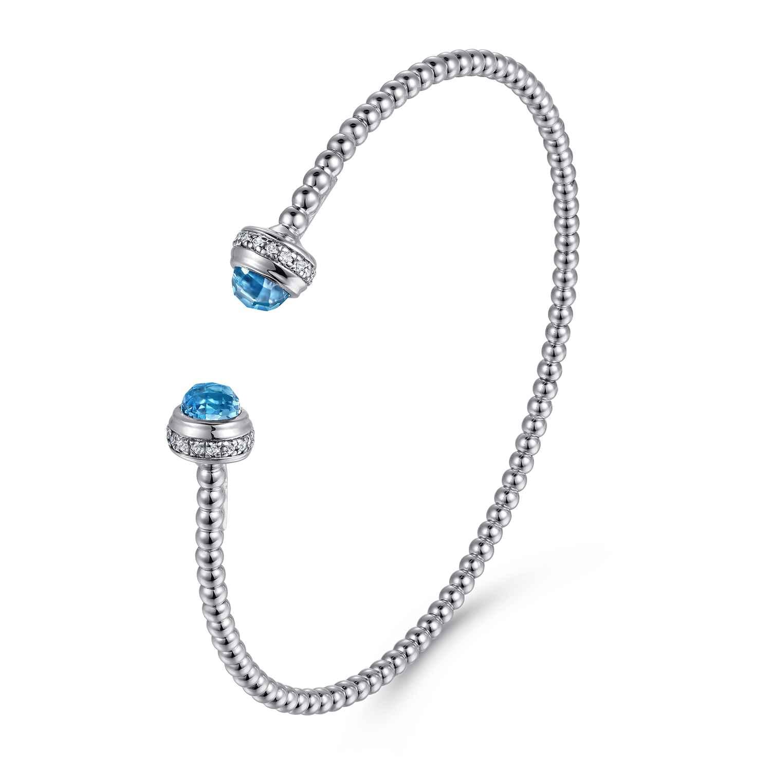 14K White Gold Diamond and Blue Topaz Bujukan Open Bangle - 0.19 ct - Shot 2