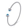 14K White Gold Diamond and Blue Topaz Bujukan Open Bangle - 0.19 ct